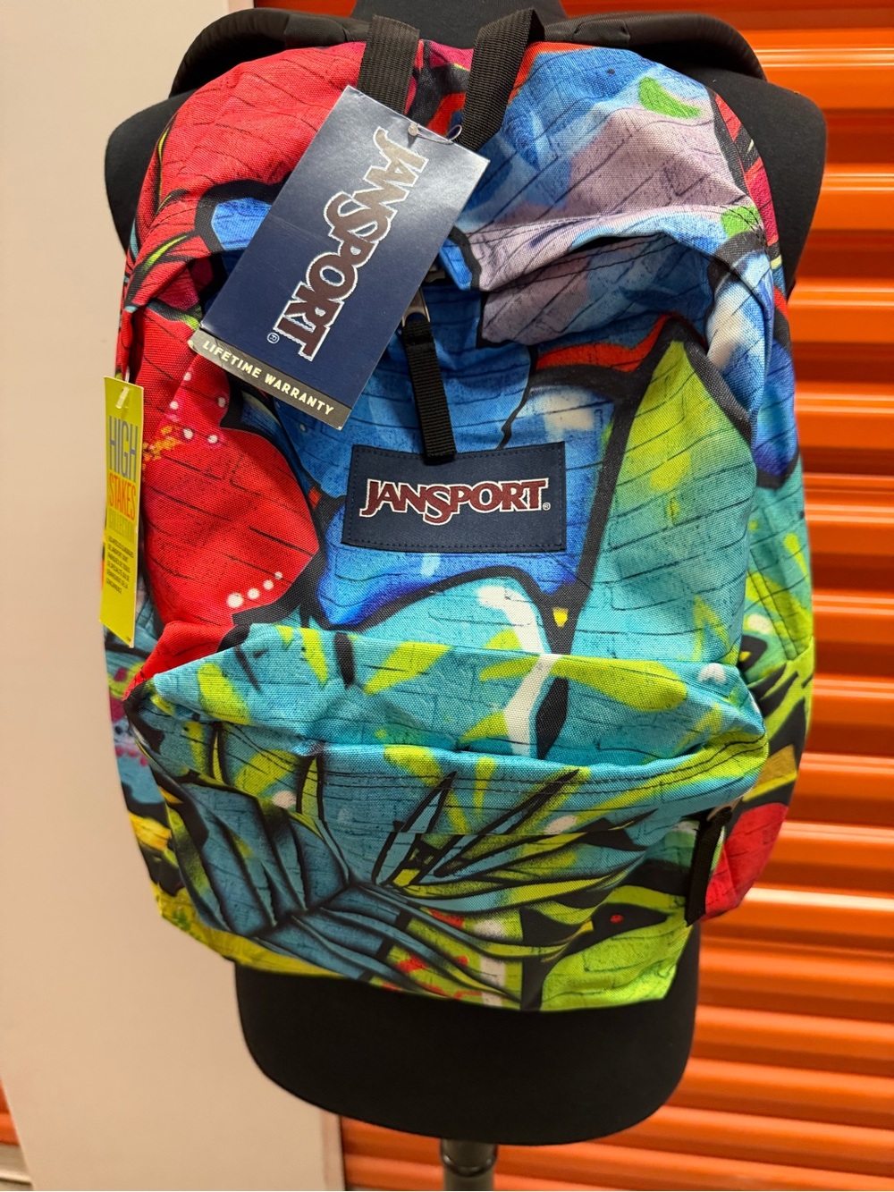 NWT JanSport High Stakes Multicolor Graffiti Print Backpack - Blue/Red/green - Picture 2 of 7